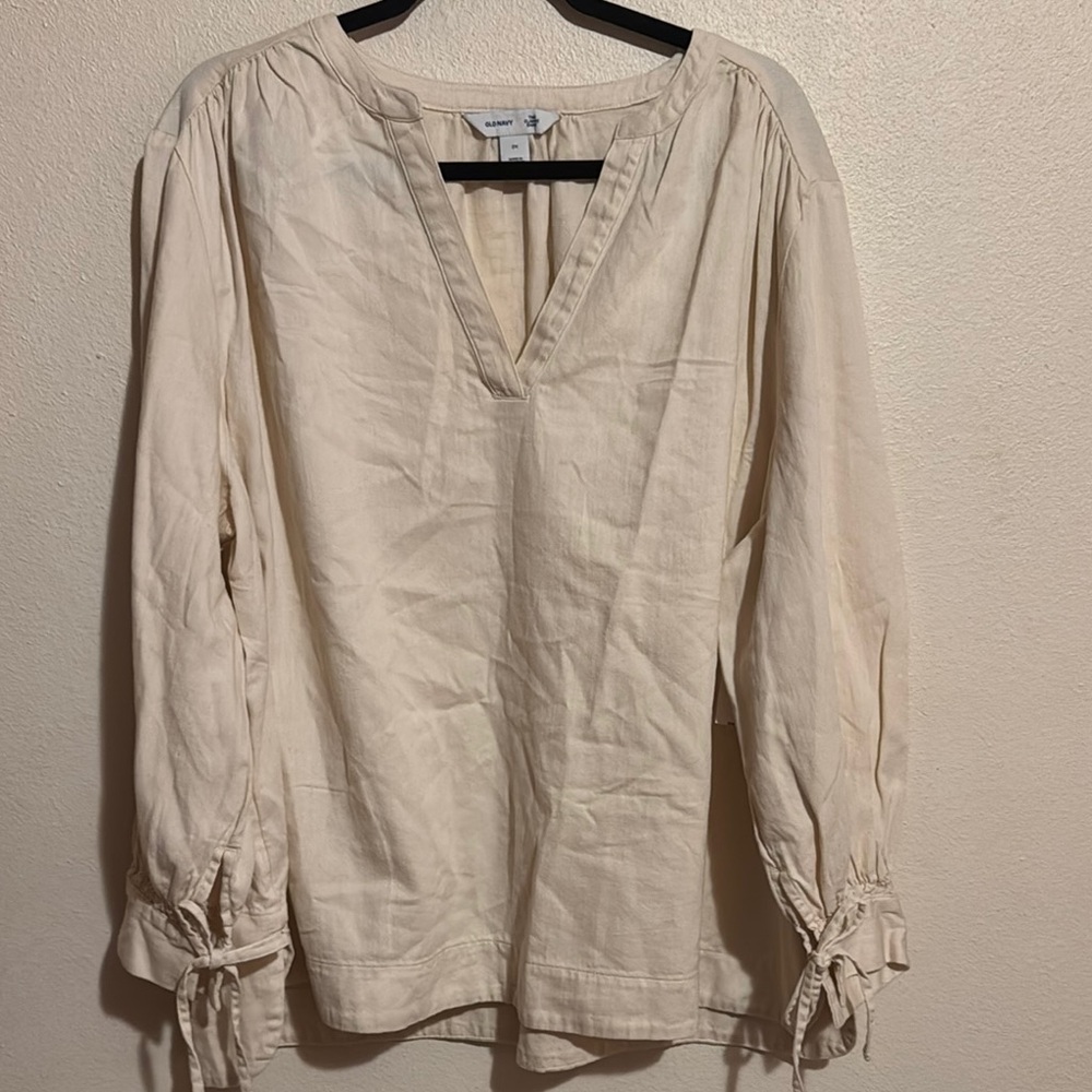 Old Navy Tan Tie Front Long Sleeve Blouse